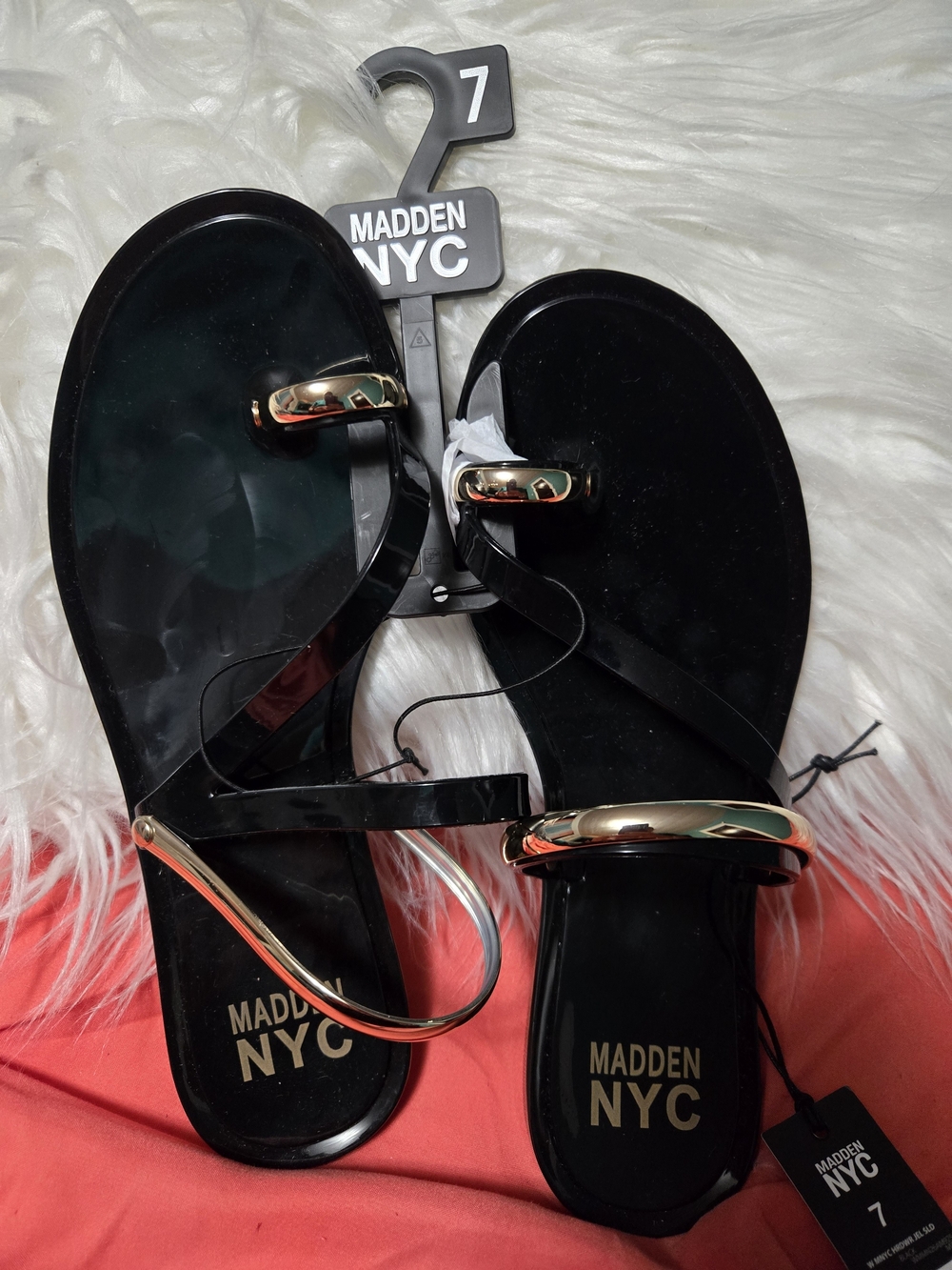 Madden NYC Women's Toe Ring Jelly Slide Sandals featuring a glossy finish